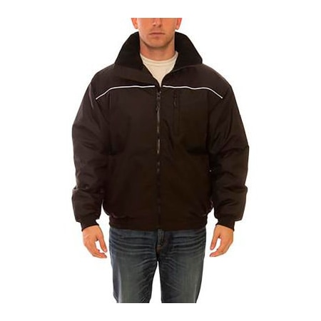 Bomber 1.5„¢ Jacket, Size Men's 2XL, Polyester Quilted Liner, Attached Hood, Black